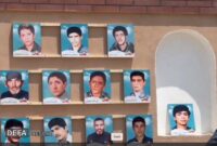 اقدامی زیبا در راستای ترویج فرهنگ شهادت در مهدیشهر ؛ عکس‌های زیبای شهدا بر دیوار یادمان 